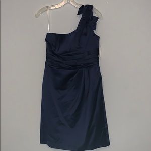 One shoulder short satin dress with bow